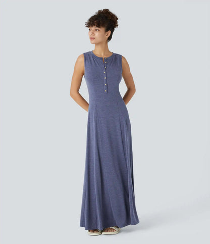 Round Neck Sleeveless Flare Maxi Casual Dress
