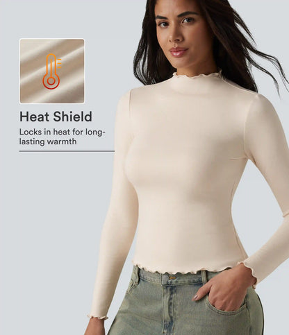 Halara HeatCore Mock-neck Long Sleeve Lettuce Trim Casual Warming Top