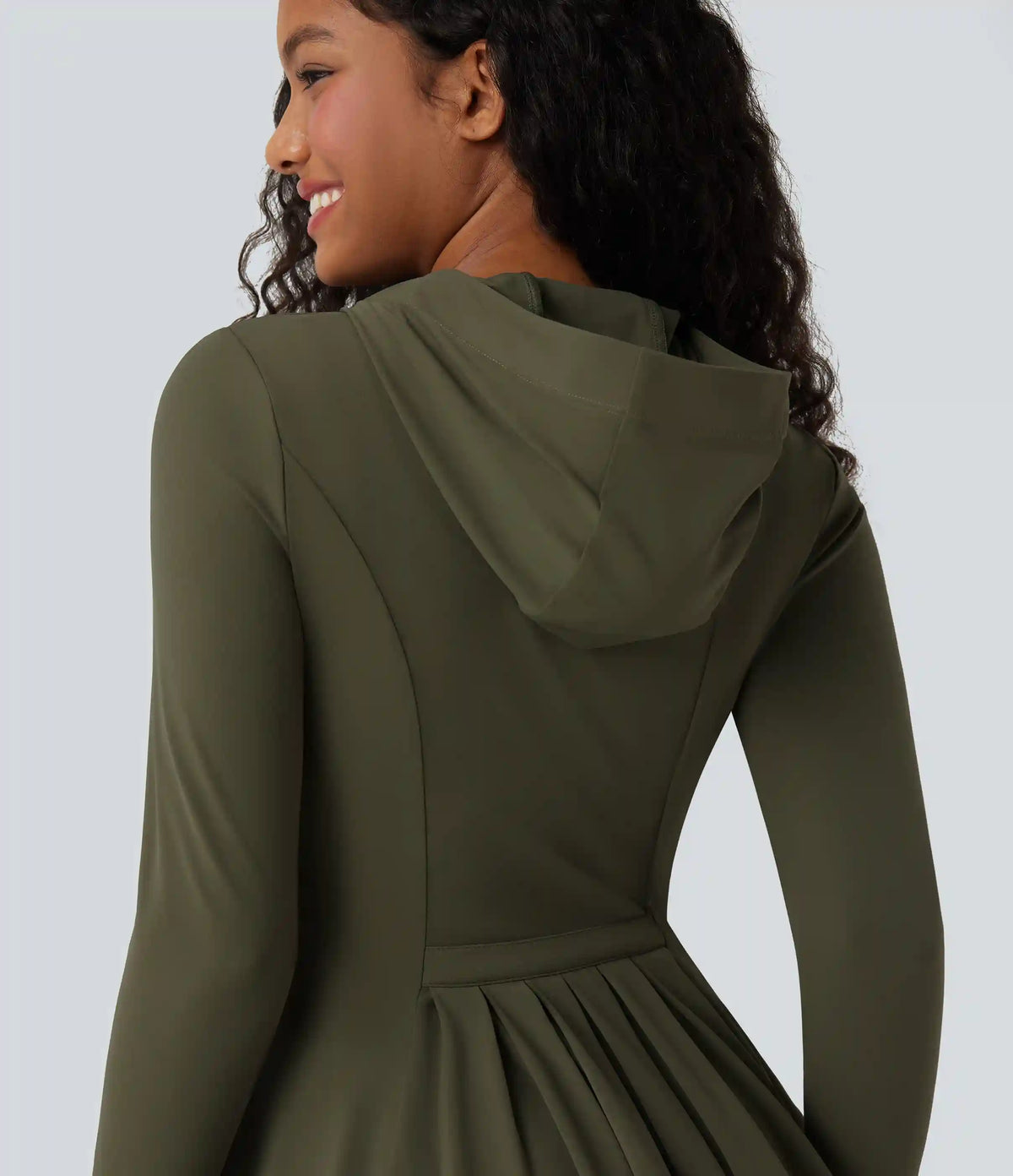 SoftlyZero™ Hooded Long Sleeve Thumb Hole Pleated Jacket with Pockets