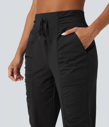 High Waisted Drawstring Ruched Tapered Quick Dry Cool Touch Dance Joggers with Pockets-UPF40+