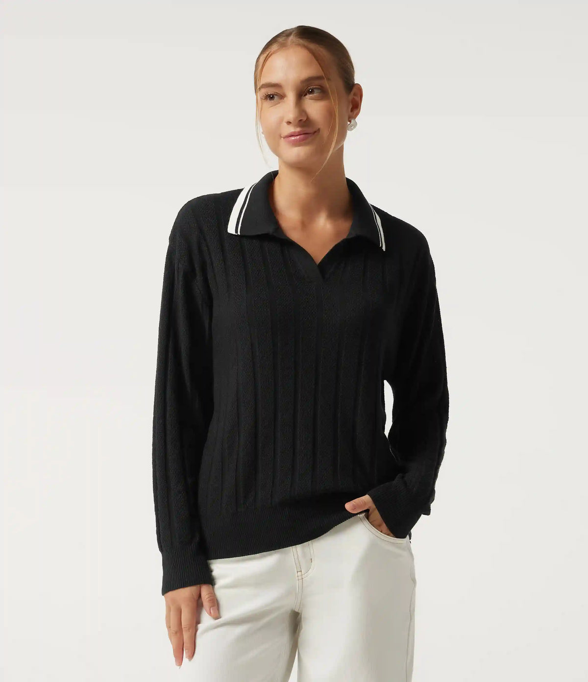 Long Sleeve Color Block Work Sweater