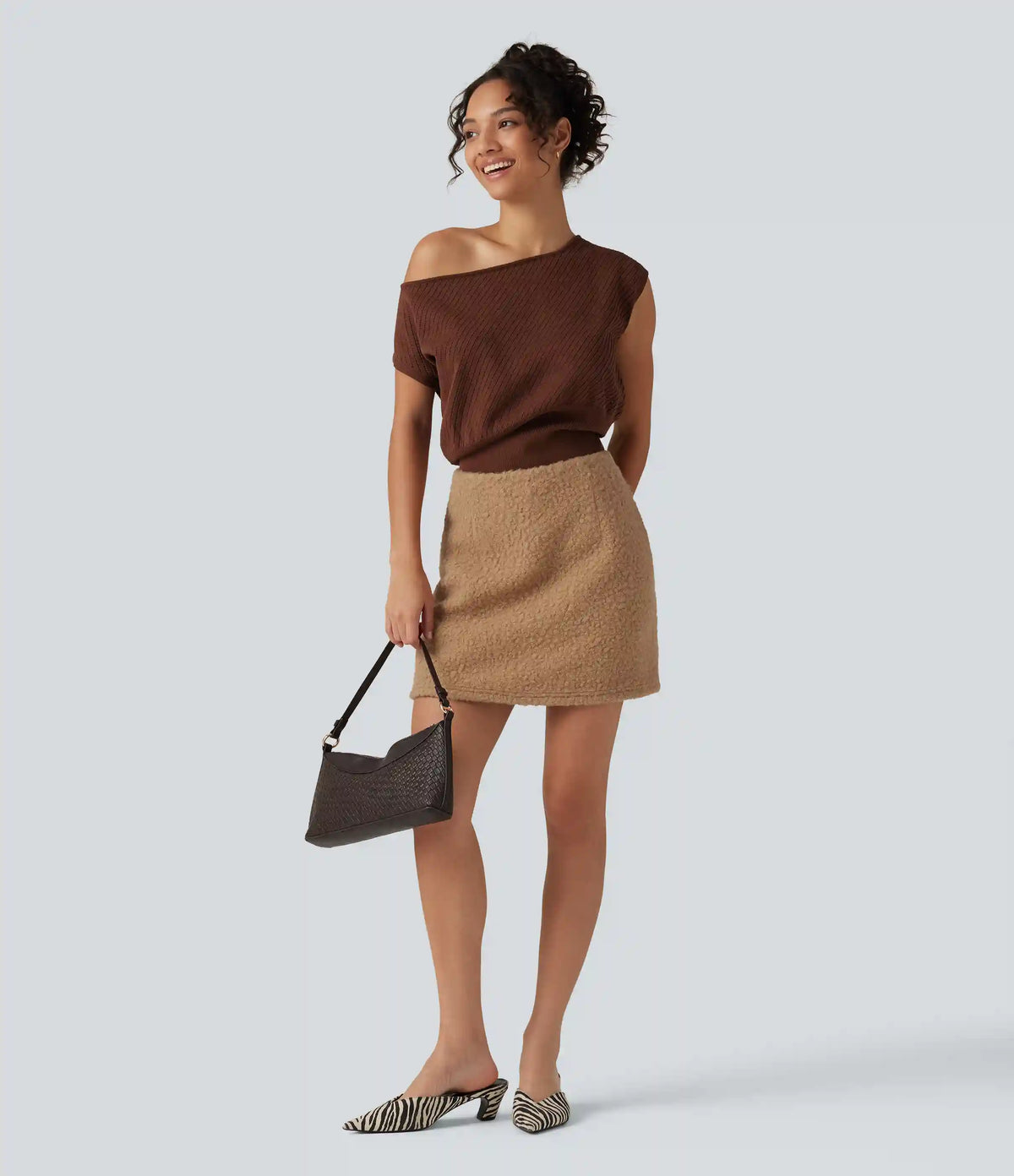 High Waisted A-Line 2-in-1 Teddy Mini Casual Skirt with Pockets