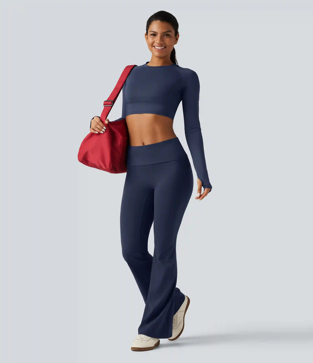 SoftlyZero™ Mid Rise Foldover Flare Yoga Leggings with Pockets