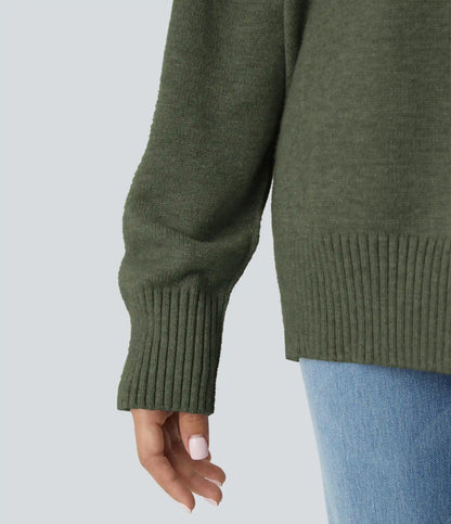 Round Neck Dropped Shoulder Long Sleeve Casual Sweater