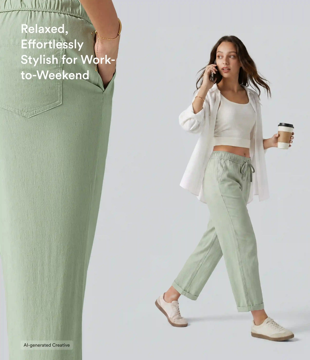Mid Rise Drawstring Casual Stretch Linen Slim Pants with Pockets