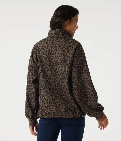 Stand Collar Long Sleeve Leopard Print Casual Top