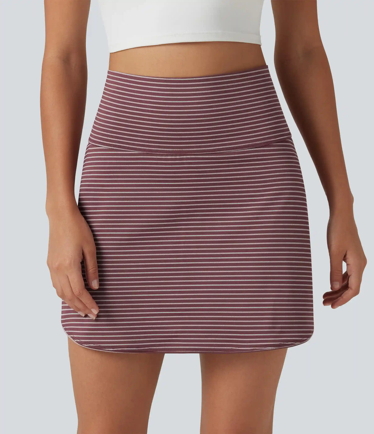 Ultra High-Waist Tummy Control Curved Hem 2-in-1 Stripes Golf Mini Skirt with Pockets