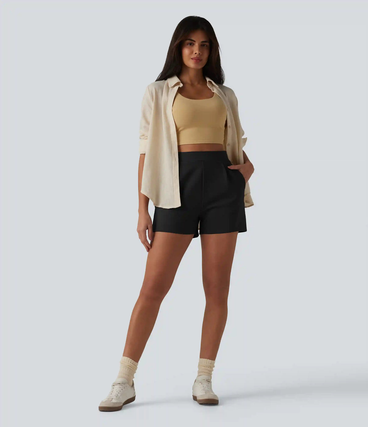 High Waisted Pleated Work Shorts with Pockets