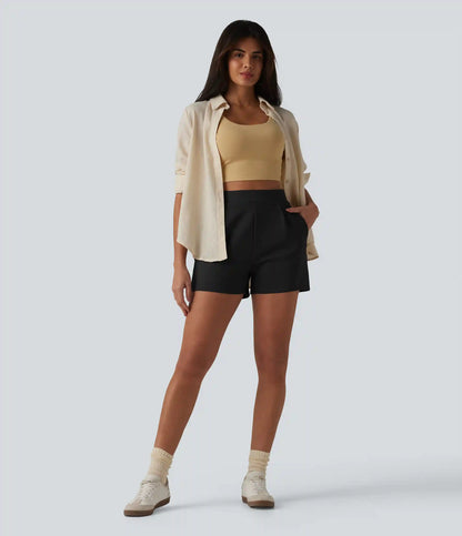 High Waisted Pleated Work Shorts with Pockets