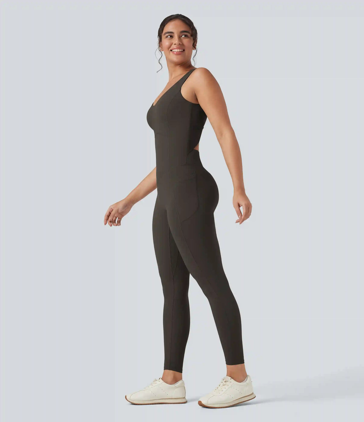 Halara UltraSculpt™ V Neck Tummy Control Butt Lifting Workout Jumpsuit with Pockets