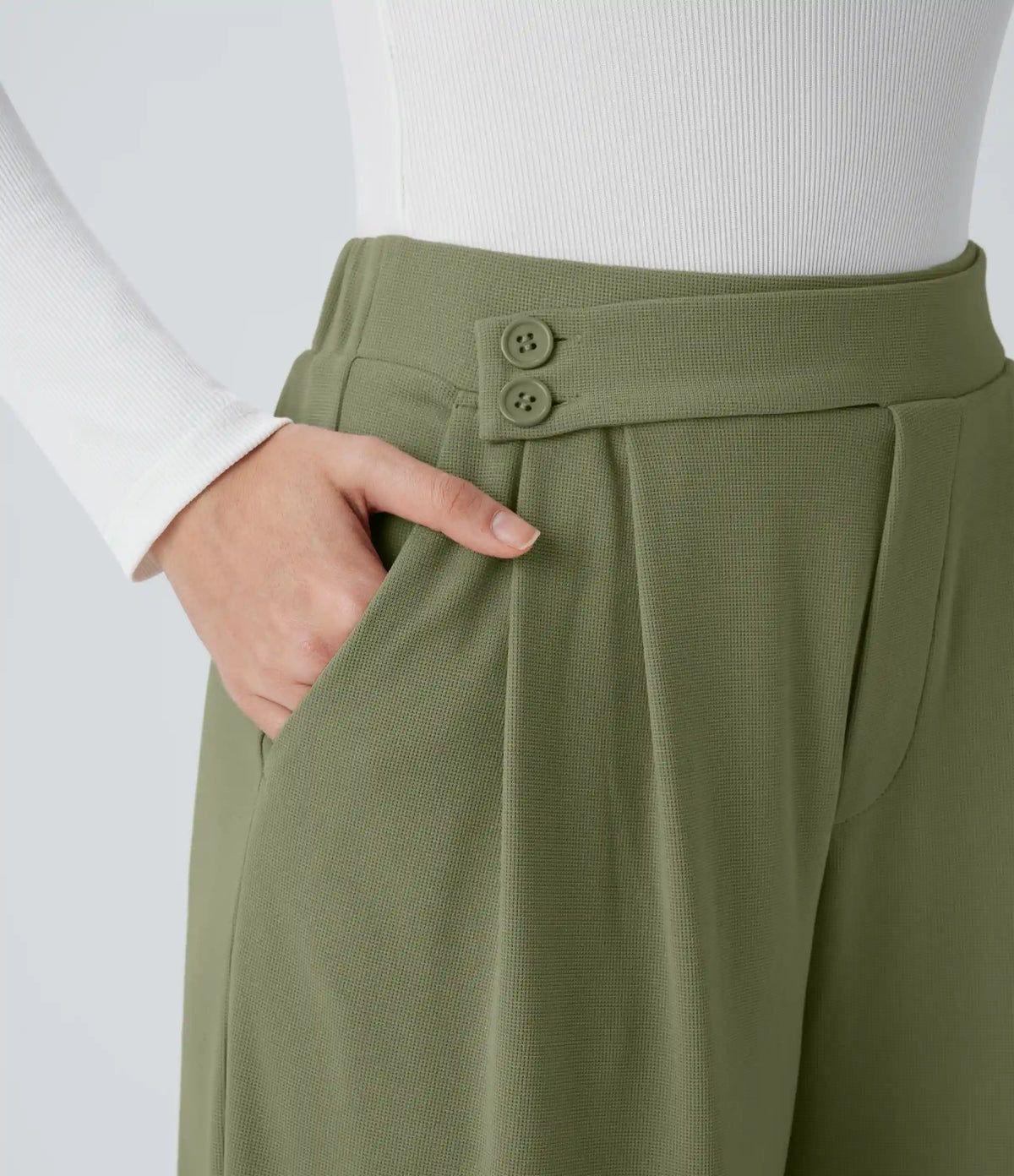 High Waisted Pocket Wide Leg Baggy Waffle Casual Pants