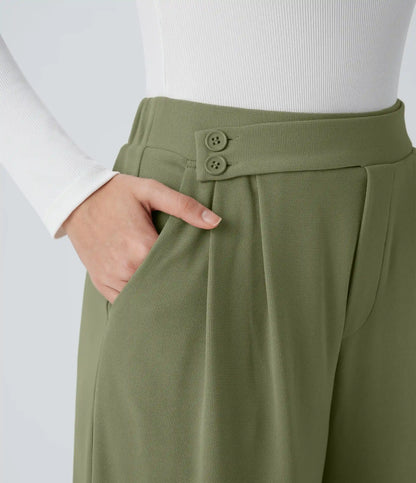 High Waisted Pocket Wide Leg Baggy Waffle Casual Pants