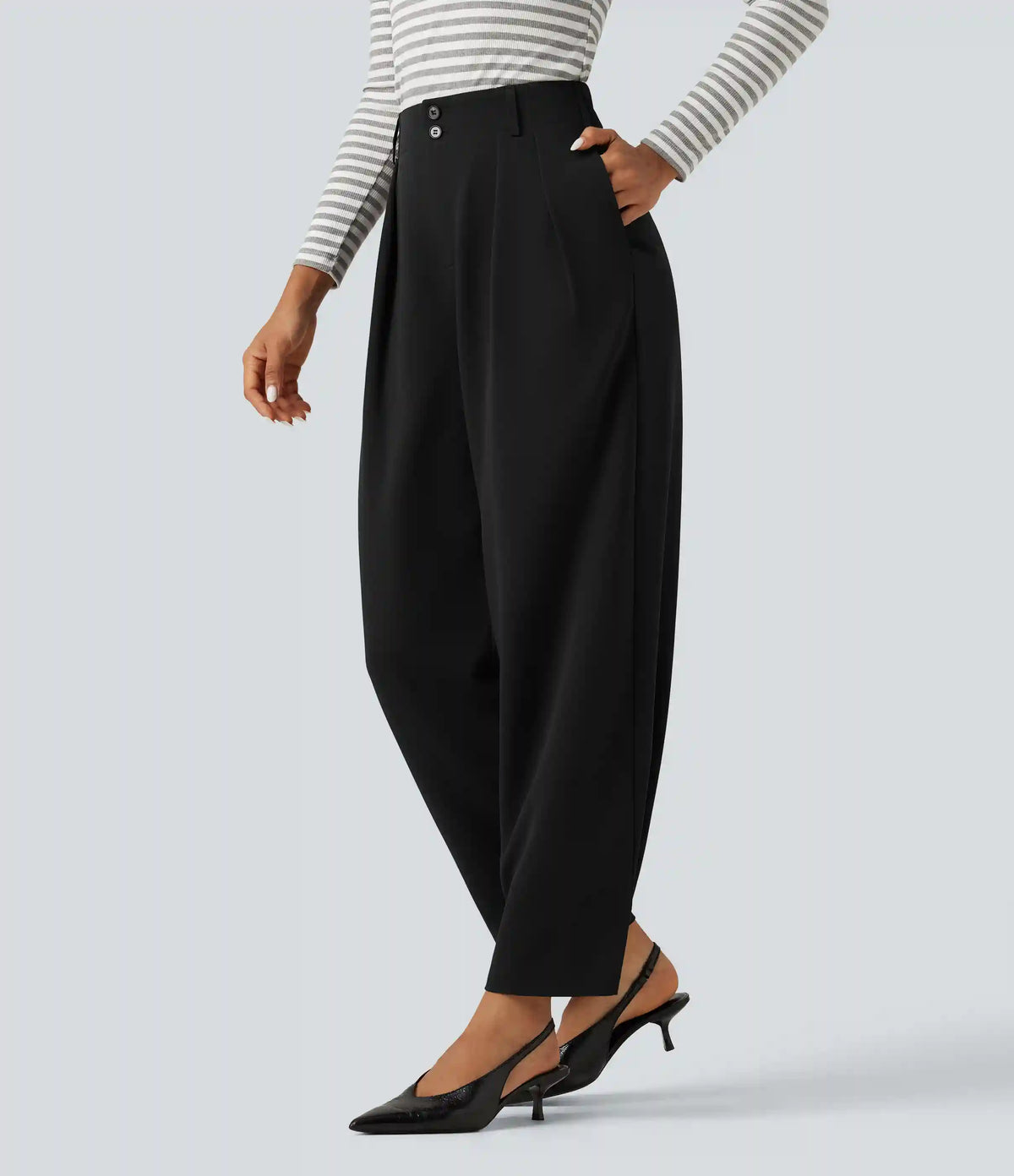 High Waisted Straight Leg Work Pants with Pockets