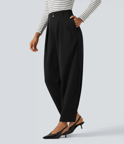 High Waisted Straight Leg Work Pants with Pockets
