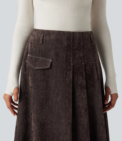 High Waisted A Line Midi Work Skirt with Pockets
