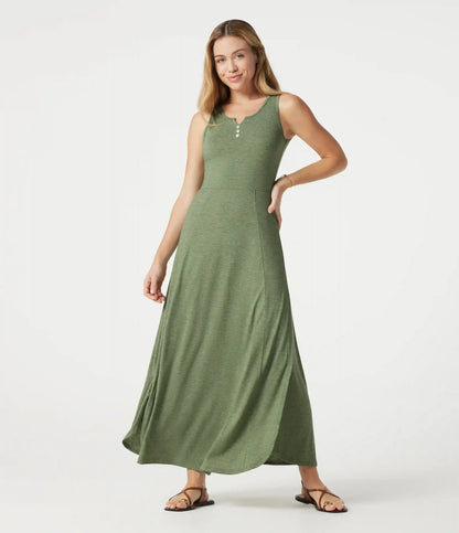Notched Sleeveless Split Maxi Casual Flowy Dress
