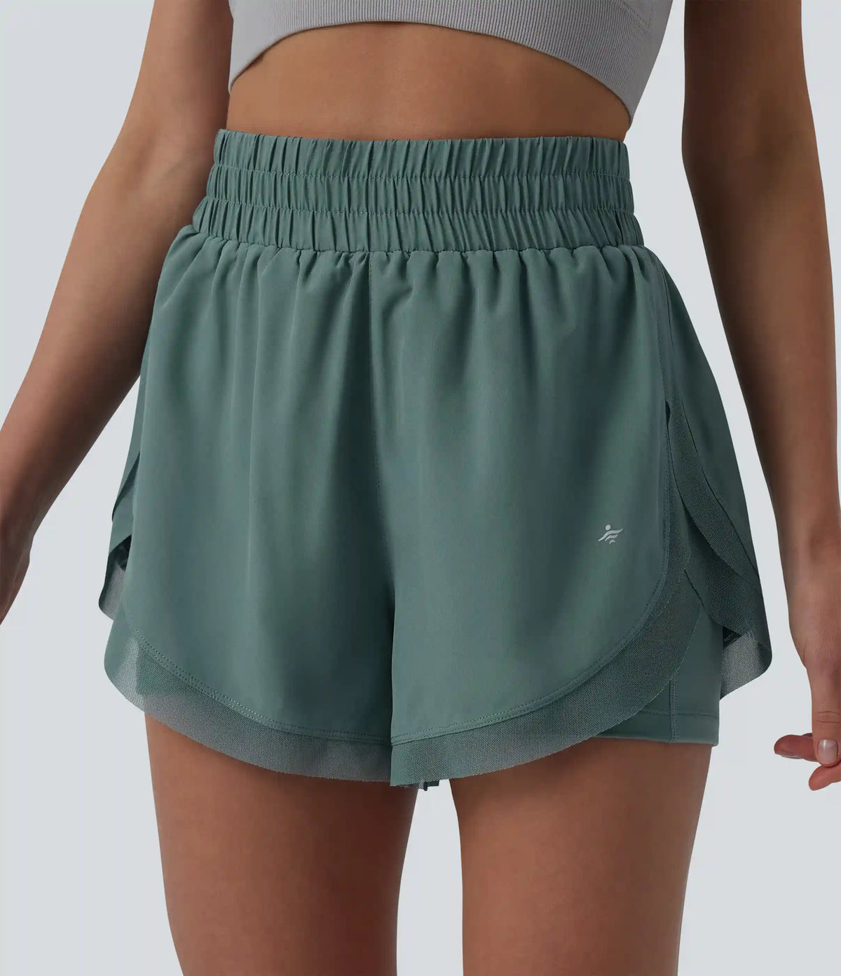 High Waisted Contrast Mesh 2-in-1 Running Shorts with Pockets