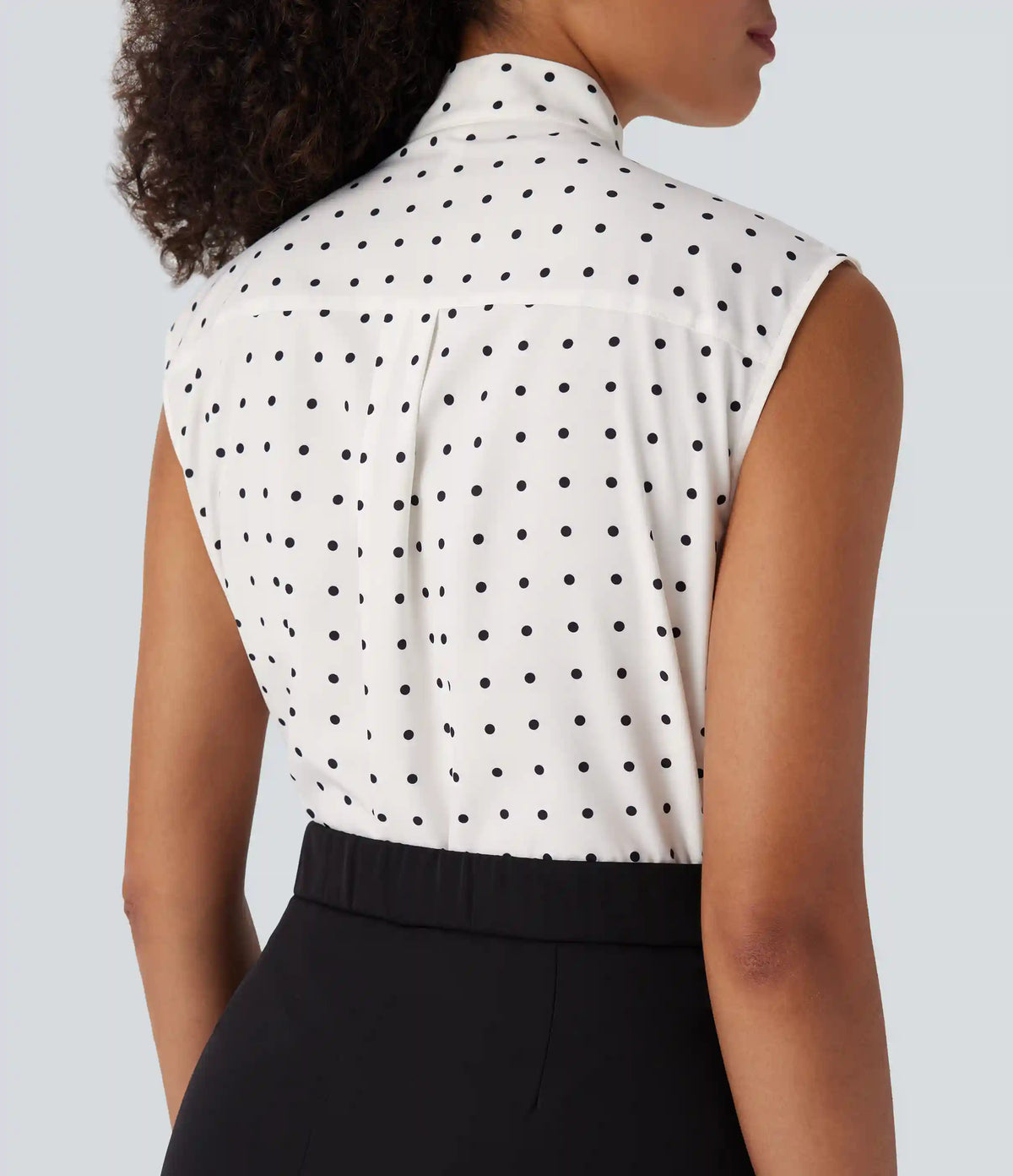 Tie Front Sleeveless Polka Dot Work Shirt