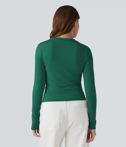Round Neck Long Sleeve Ruched Casual Top