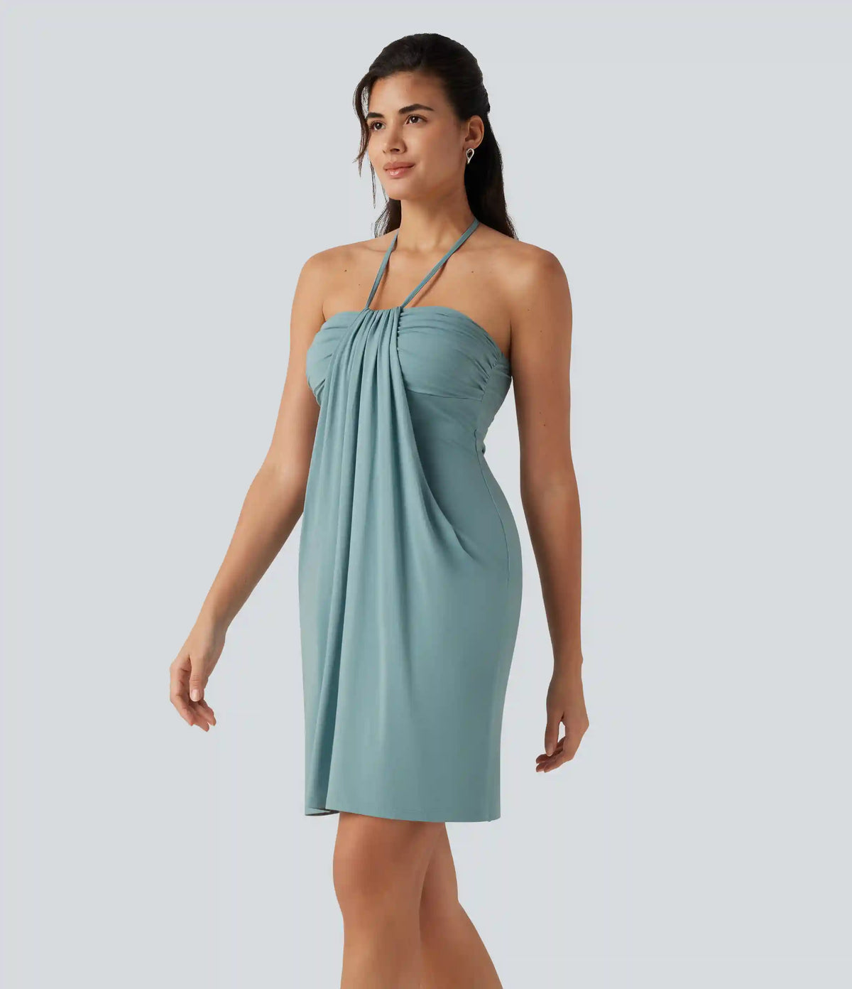 Halter Tie Back Mini Resort Dress with Pockets