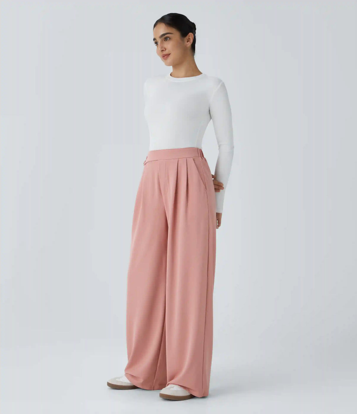 High Waisted Pocket Wide Leg Baggy Waffle Casual Pants