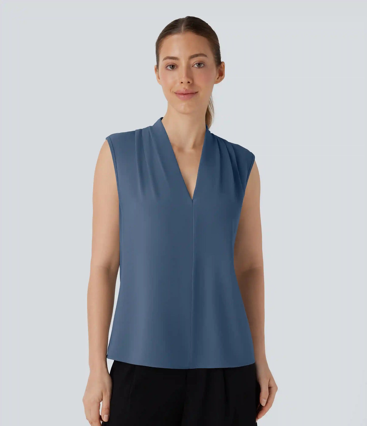 V Neck Sleeveless Work Blouse