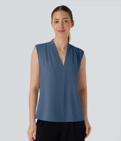 V Neck Sleeveless Work Blouse