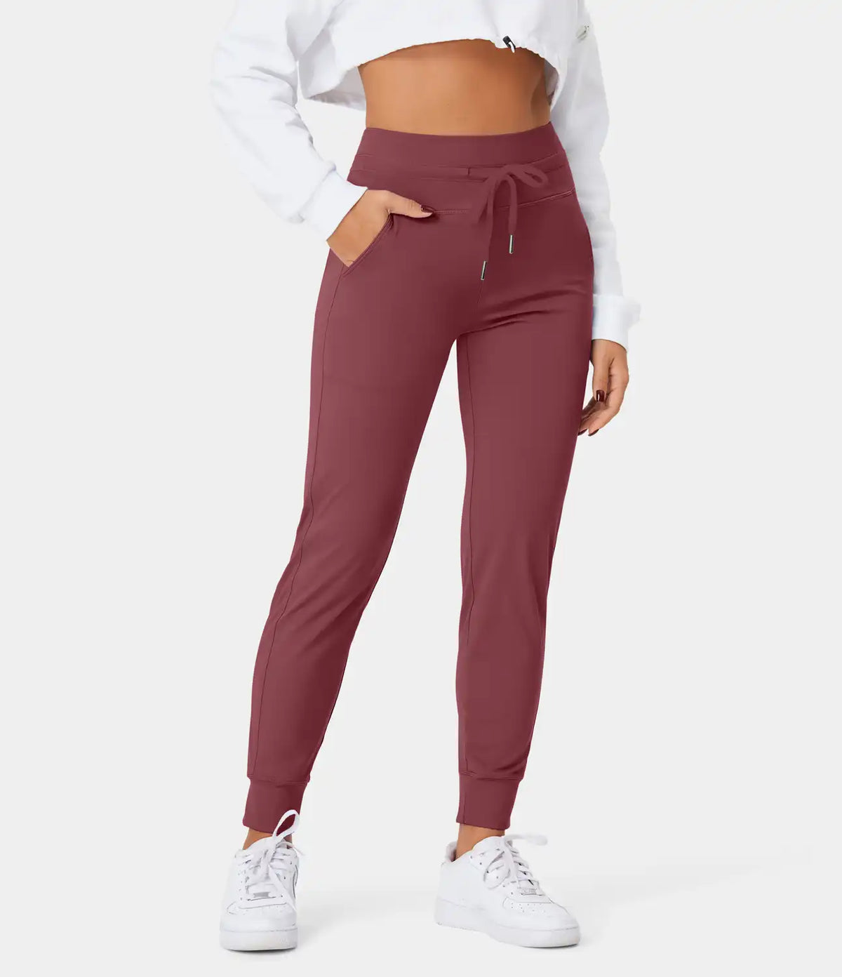 SoftlyZero™ Plush High Waisted Drawstring Pocket Plain Full Length Joggers