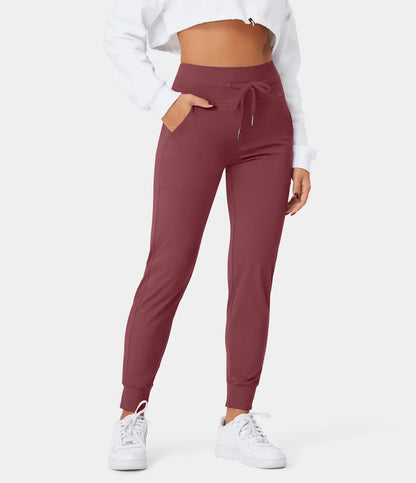 SoftlyZero™ Plush High Waisted Drawstring Pocket Plain Full Length Joggers