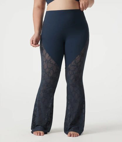 Halara UltraSculpt™ Plus Size High Waisted Tummy Control Contrast Lace Yoga Flare Leggings with Pocket