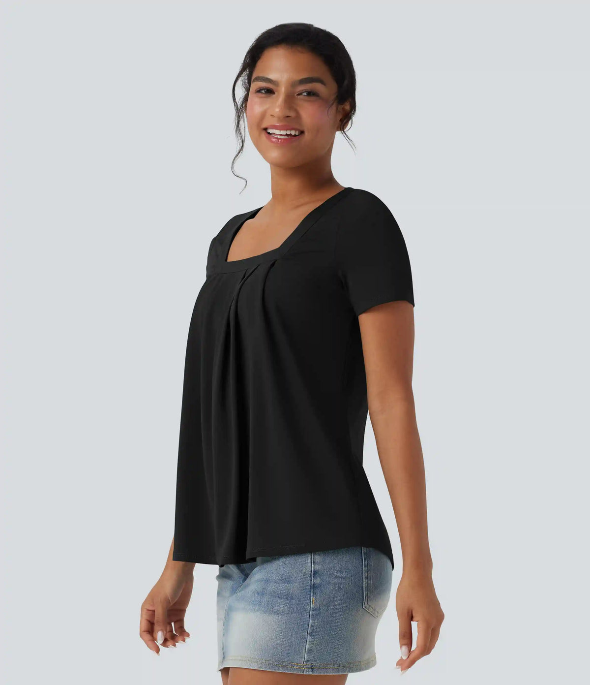 Square Neck Short Sleeve Casual Blouse