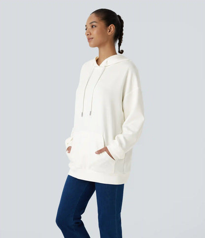 Hooded Drawstring Long Sleeve Kangaroo Pocket Crossover Casual Sweatshirt