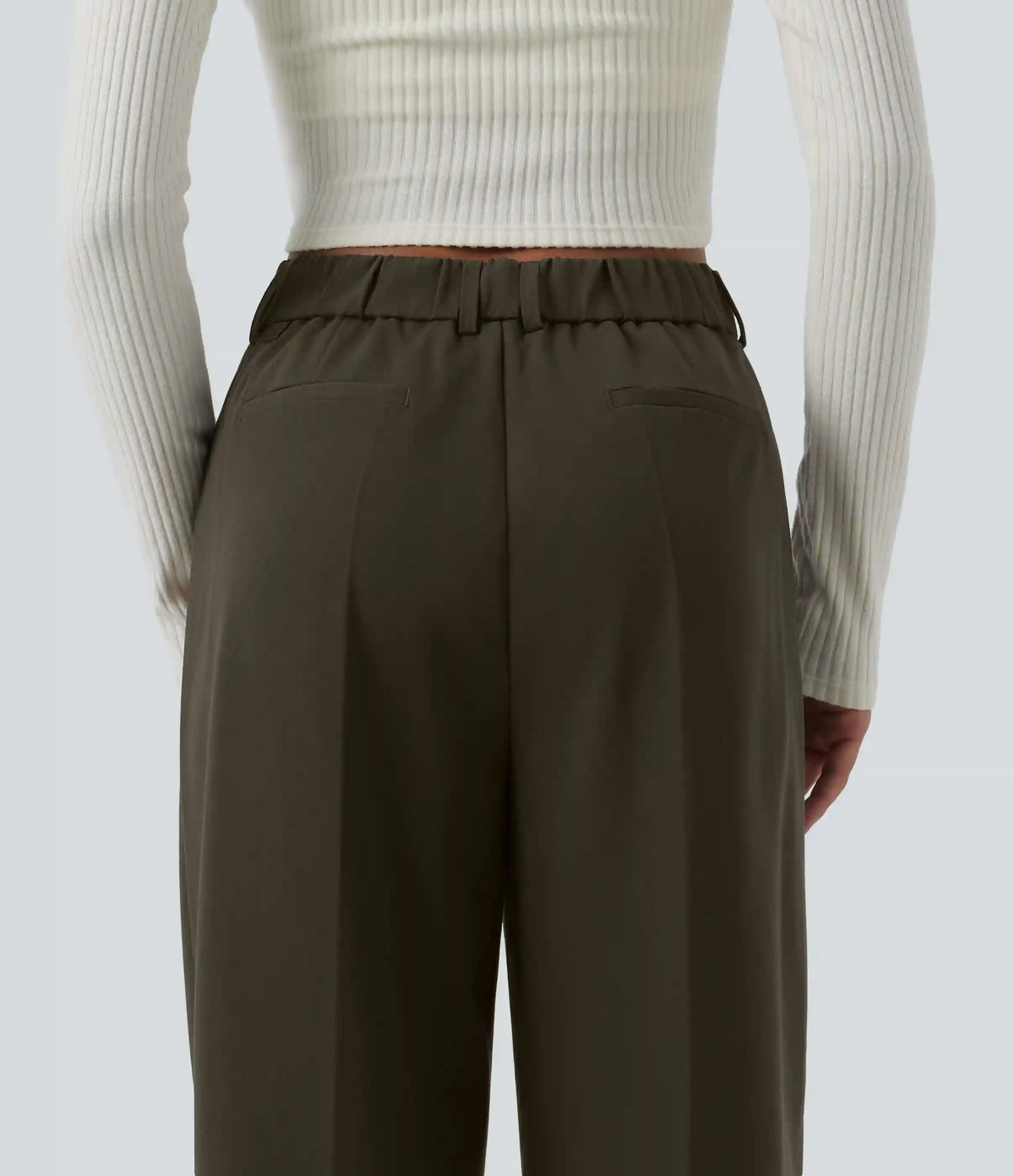 High Waisted Straight Leg Work Pants with Pockets