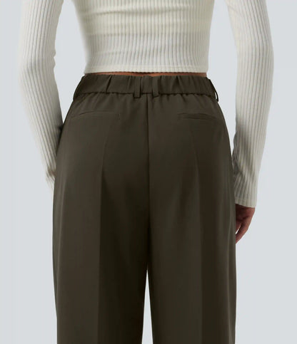 High Waisted Straight Leg Work Pants with Pockets