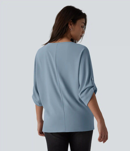 Wrinkle Recovery V Neck Long Sleeve Work Blouse