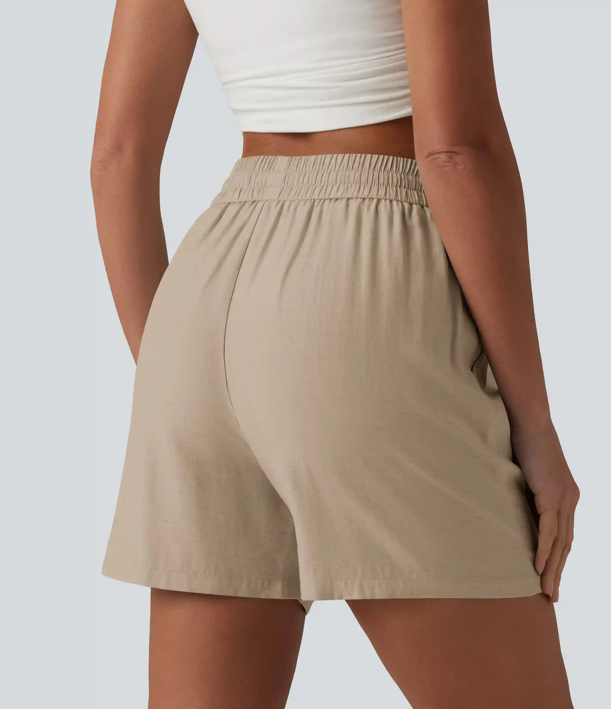 High Waisted Drawstring Casual Linen-Blend Baggy Shorts 5'' with Pockets