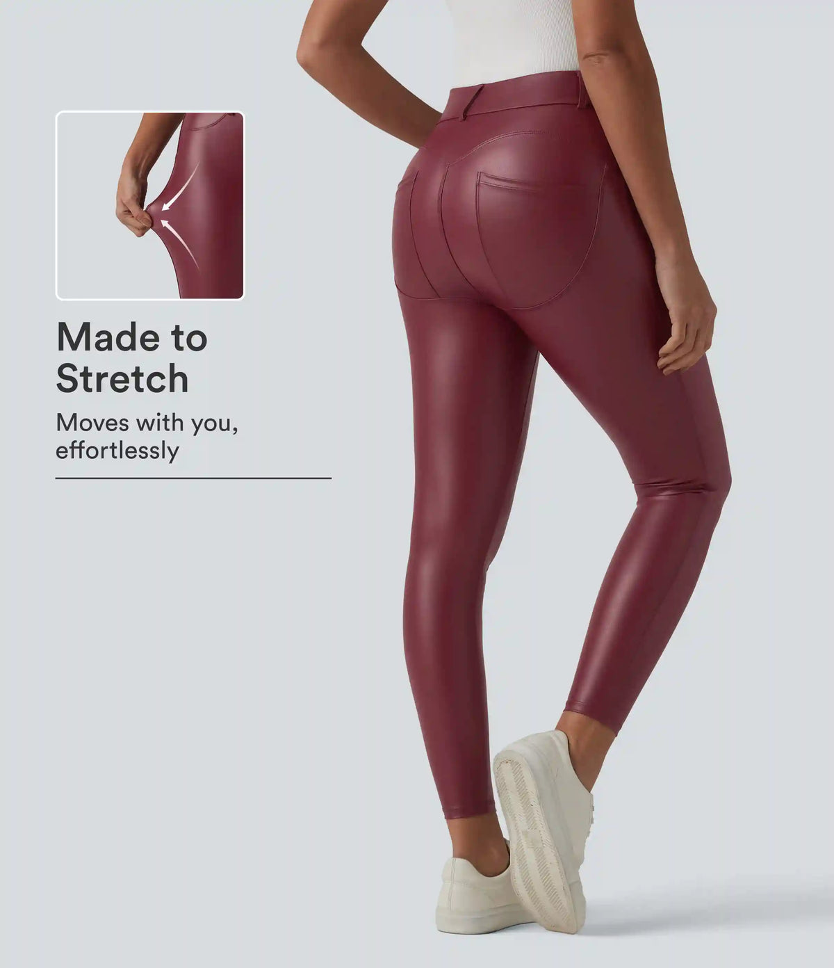 High Waisted Stretchy PU Casual 7/8 Leggings with Pockets