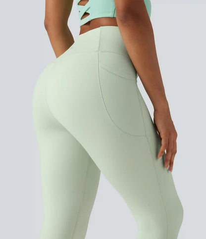 SoftlyZero™ High Waisted Crossover Plain Yoga Leggings with Pockets