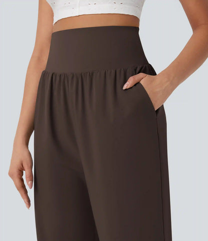 Breezeful™ High Waisted Tummy Control Hem Quick Dry Capri Pants with Pockets