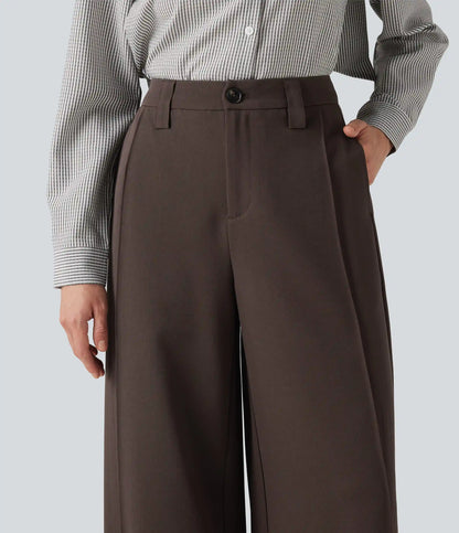 High Waisted Wide Leg Work Pants with Pockets