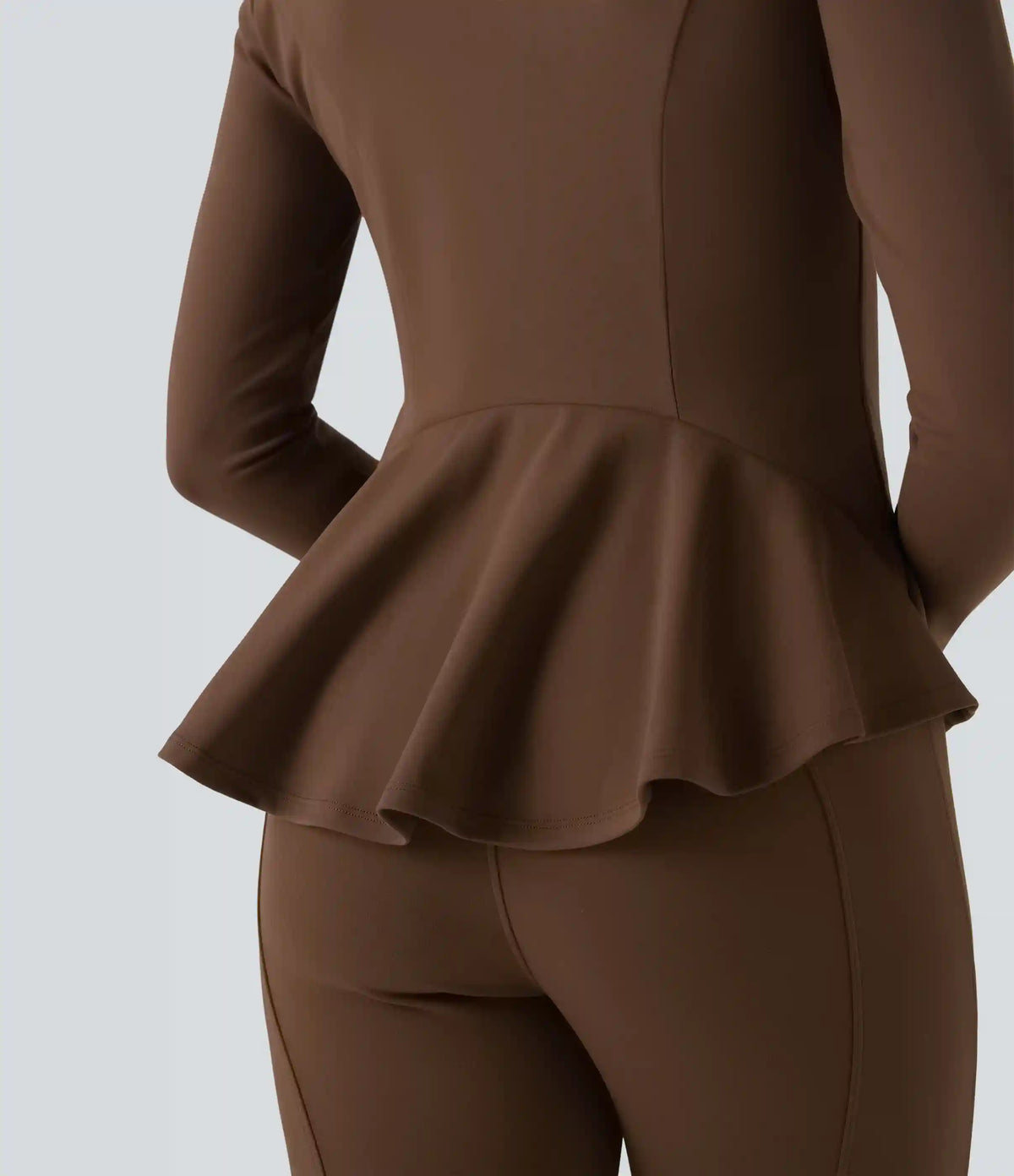DayStretch Stand Collar Zipper Thumb Hole Ruffle Hem Slim Jacket with Pockets