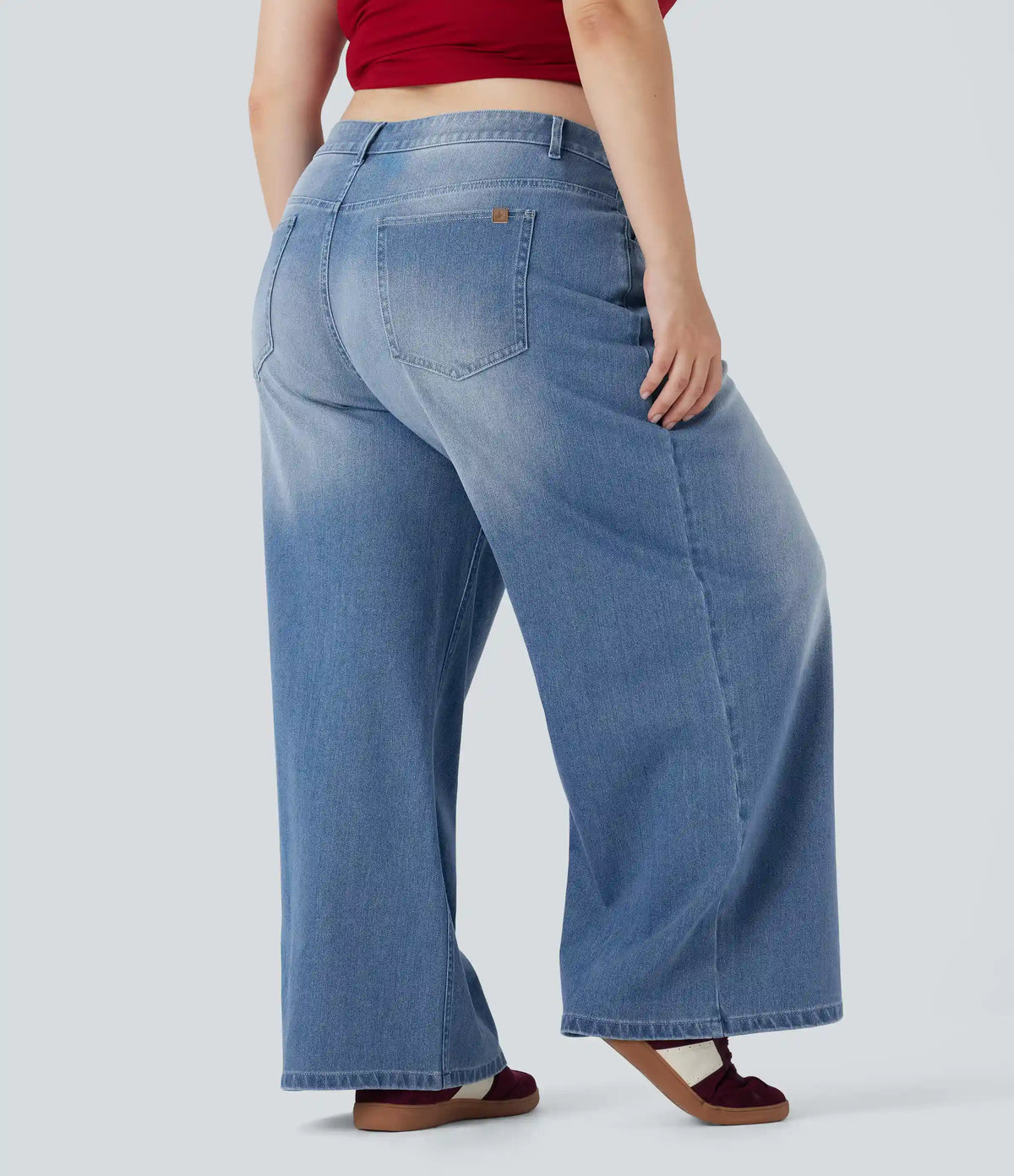 Plus Size Halara Flex™ Low Rise Wide Leg Washed Casual Jeans with Pockets