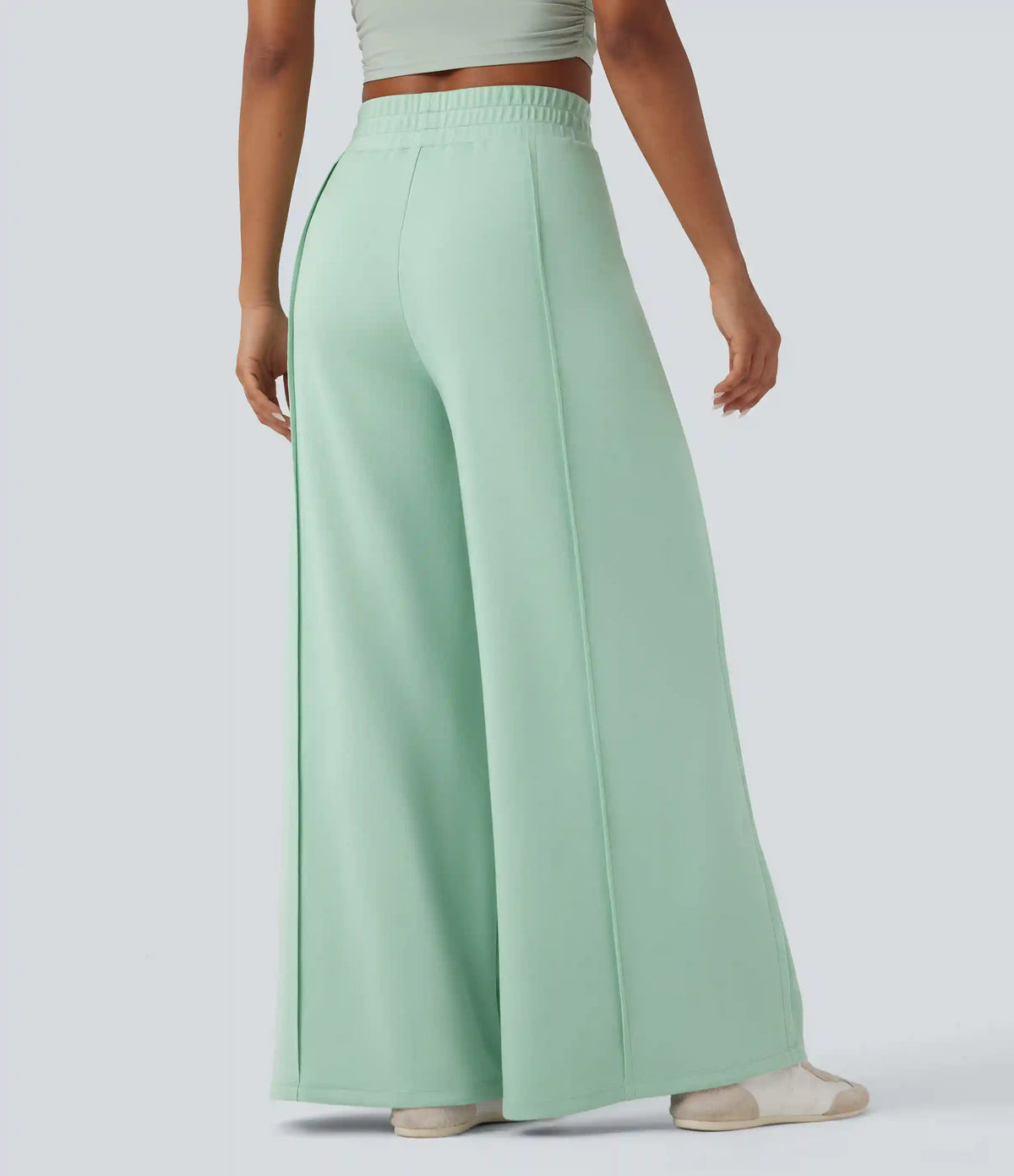 High Waisted Wide Leg Micro Waffle Casual Pants with Pockets