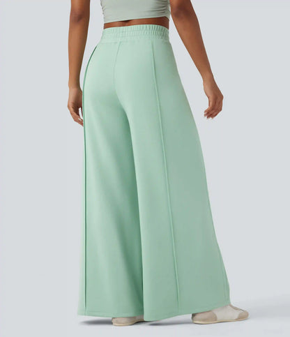 High Waisted Wide Leg Micro Waffle Casual Pants with Pockets