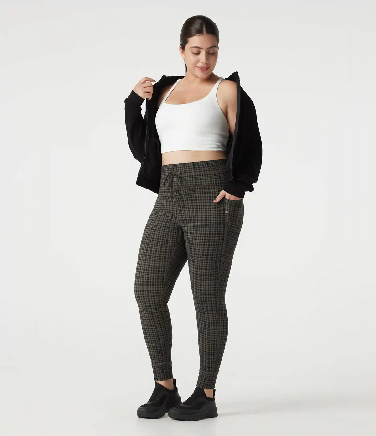 Plus Size Halara UltraSculpt™ Check Plaid Print High Waisted Drawstring Yoga Leggings with Pockets