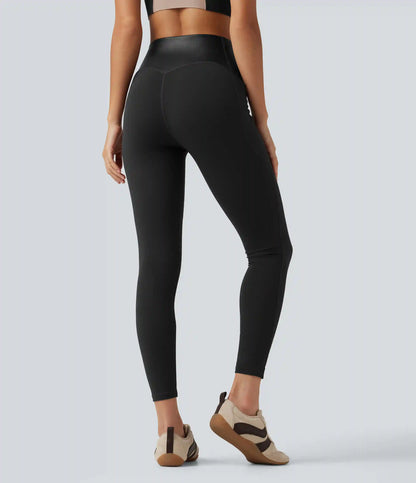 Halara UltraSculpt™ High Waisted Tummy Control Stretchy PU Yoga Leggings with Pockets