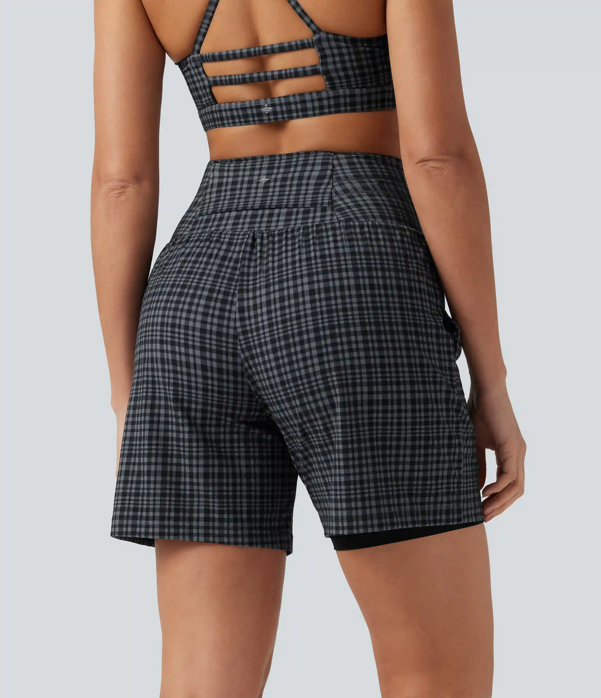 Halara UltraSculpt™ Plaid Ultra High-Waist Drawstring 2-in-1 Yoga Shorts 7" with Pockets
