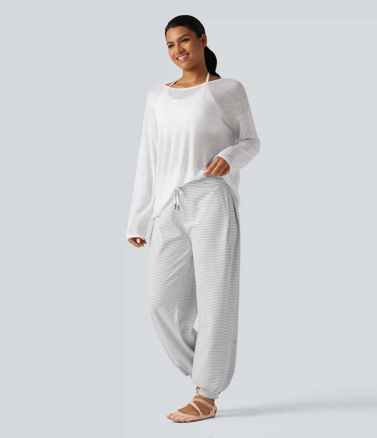 Mid Rise Foldover Drawstring Stripe Yoga Jogger with Pockets