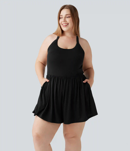 Plus Size Padded 2-in-1 Romper with Pockets-Easy Peezy Edition