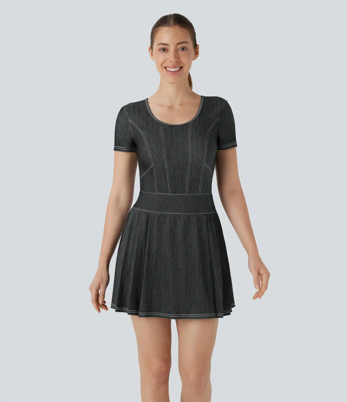 Halara Flex™ Pleated Hem 2-in-1 InstantCool Washed Denim Tennis Active Dress with Pockets